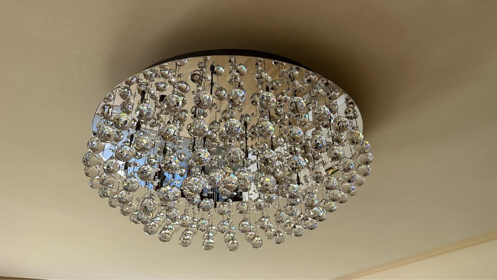 Lampa plafon z kryształami, żyrandol szklany