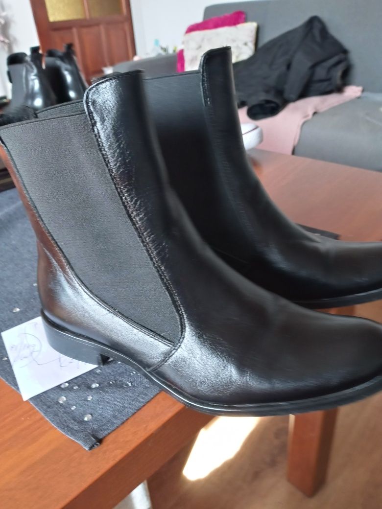 Botki damskie czarne 36 szczuple gumki