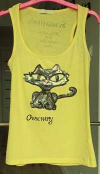 Żółta koszulka bokserka kot z cekinowym kotem OWN-WAY 36 S