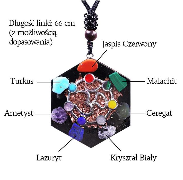 Śliczny Orgonitowy Naszyjnik Wisiorek Ceregat Malachit Kryształ Turkus