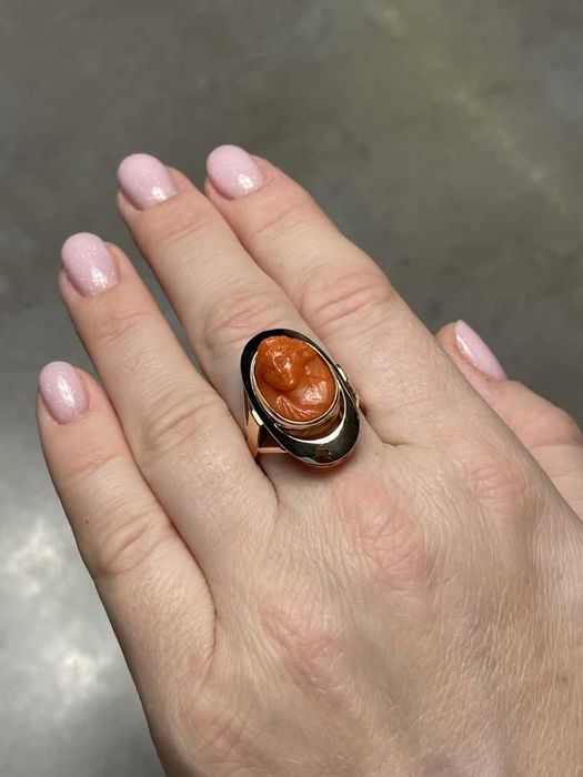 Warszawski Złoty Pierścionek - KORAL - KAMEA - 14K - 8,12g - ORNO