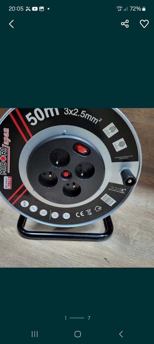Przedłużacz na bębnie 50m 3x2.5mm metalowy bęben Niemiecki  Boxer