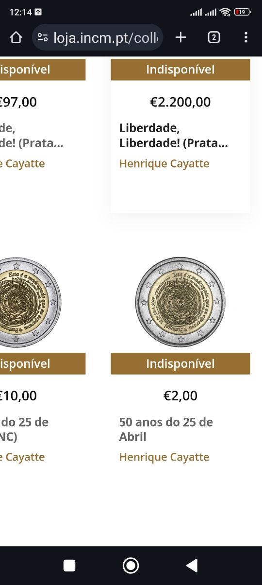 Lote Moedas 2€ dos 50 anos 25 abril