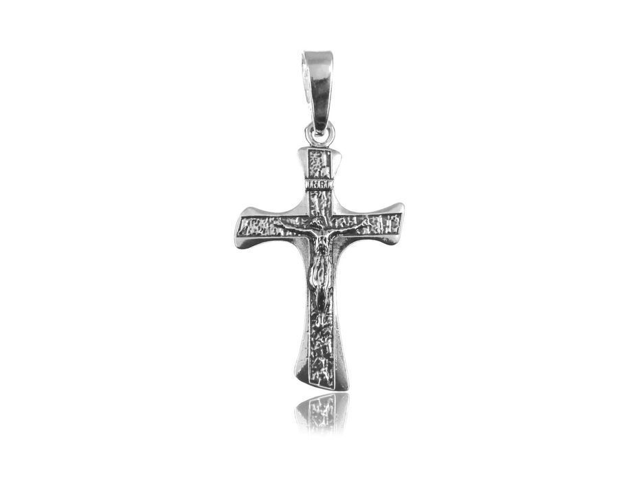 Delikatny Ciemny Srebrny Krzyż Wizerunek Chrystusa Pt_K3109