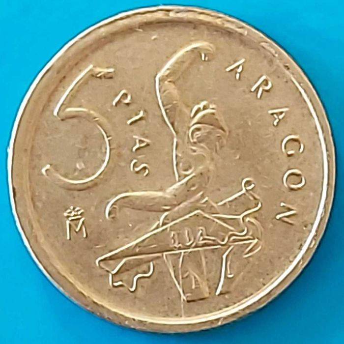 5 Pesetas de 1994, Espanha, Juan Carlos I, Arágon
