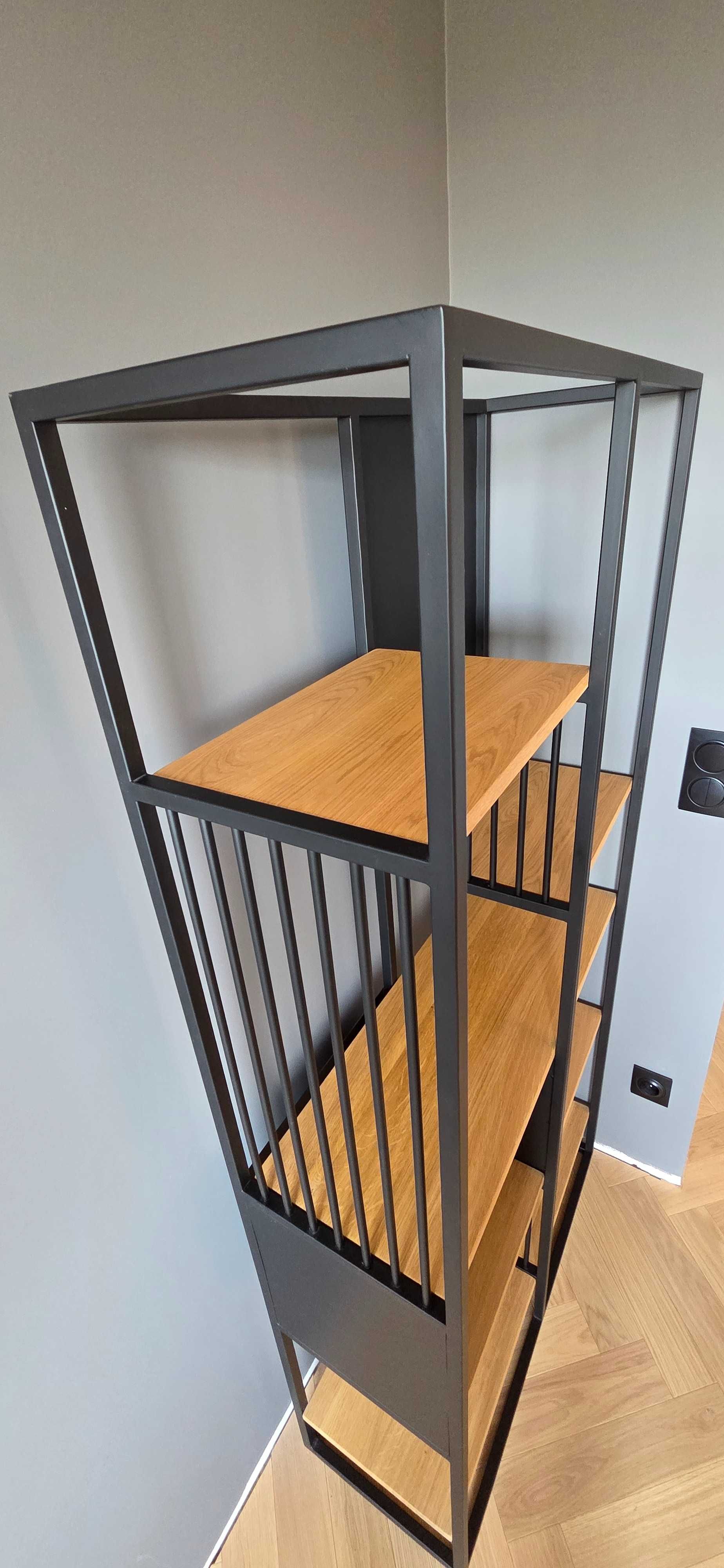 Dębowy metalowy regał loft wykonany na zamówienie