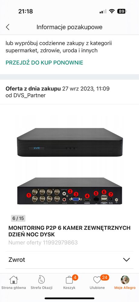 Monitoring 6 kamer zewnetrznych dzien noc i dysk
