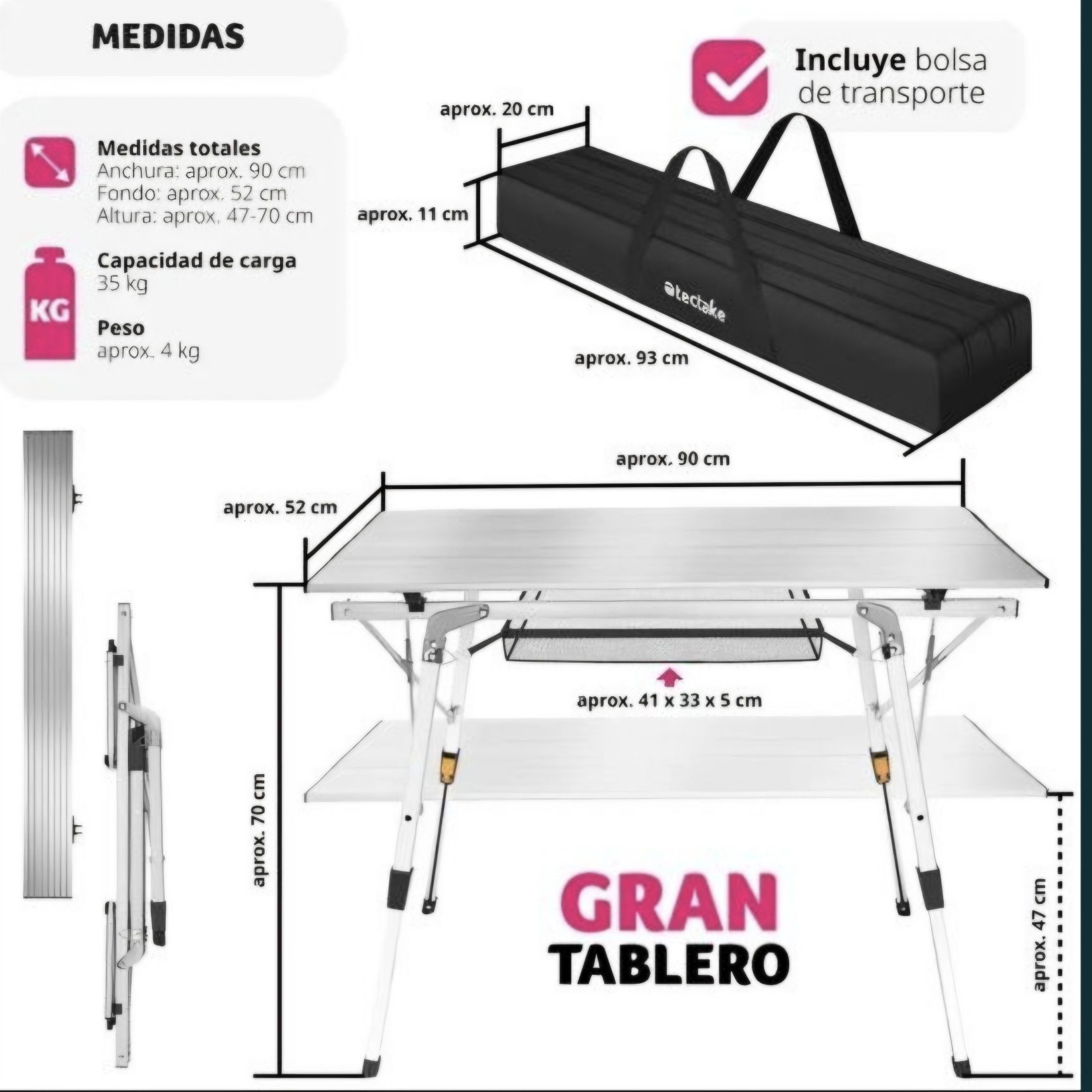 Mesa dobravel campismo