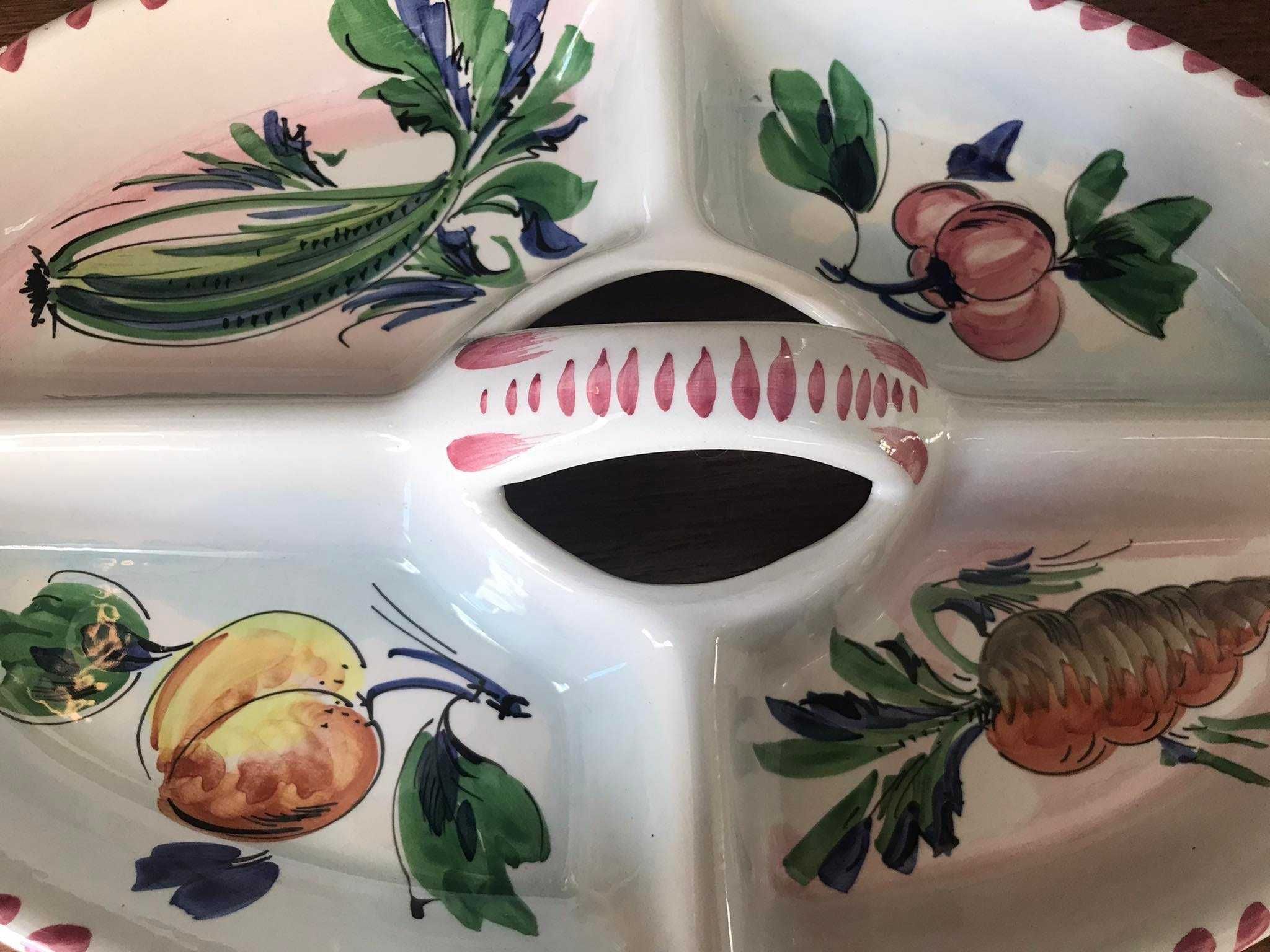 Porcelanowa patera sygnowana malowana z rączką Italy owoce