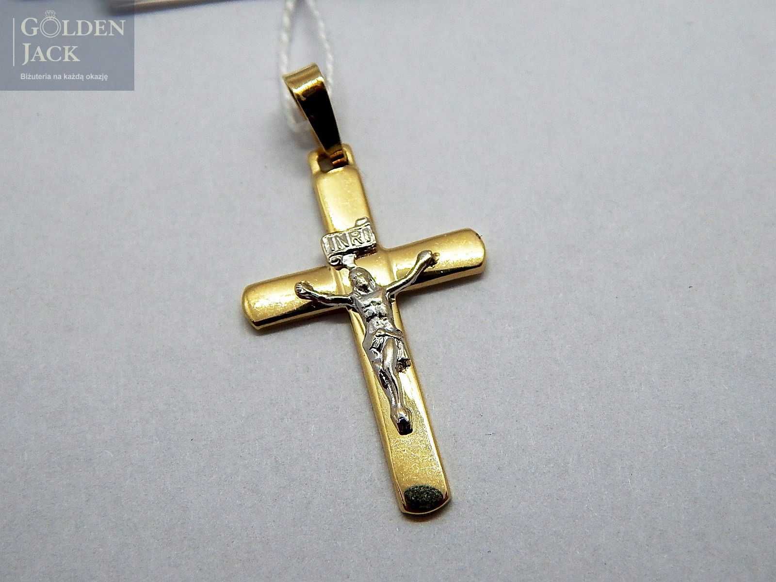 Złota zawieszka wisiorek Krzyż z Jezusem białe złoto p. 585 waga 2,24g