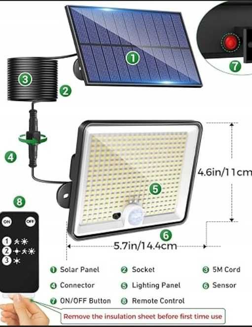 Zestaw 2 Lamp Solarnych LED z Czujnikiem Ruchu i Pilotem IP65 3-Tryby