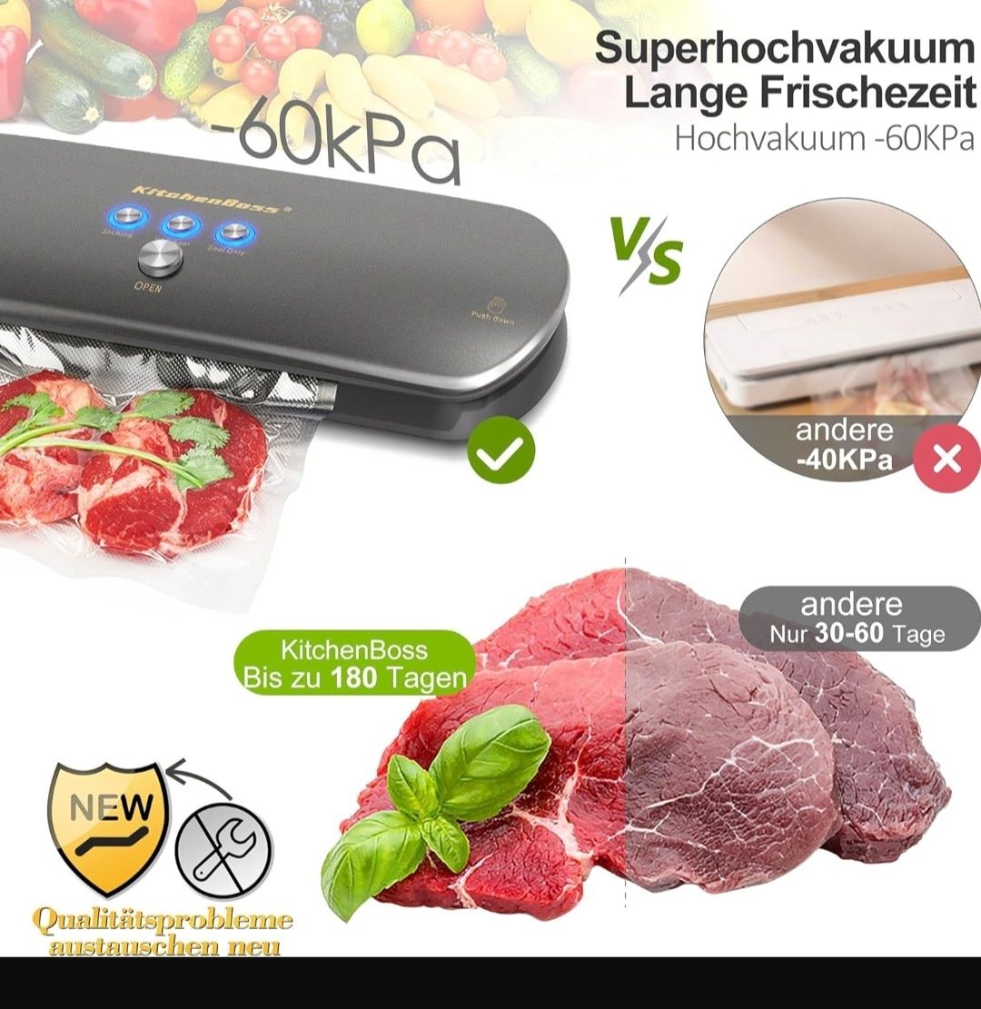 KitchenBoss Urządzenie do pakowania próżniowego 3 w 1 + 20 worków