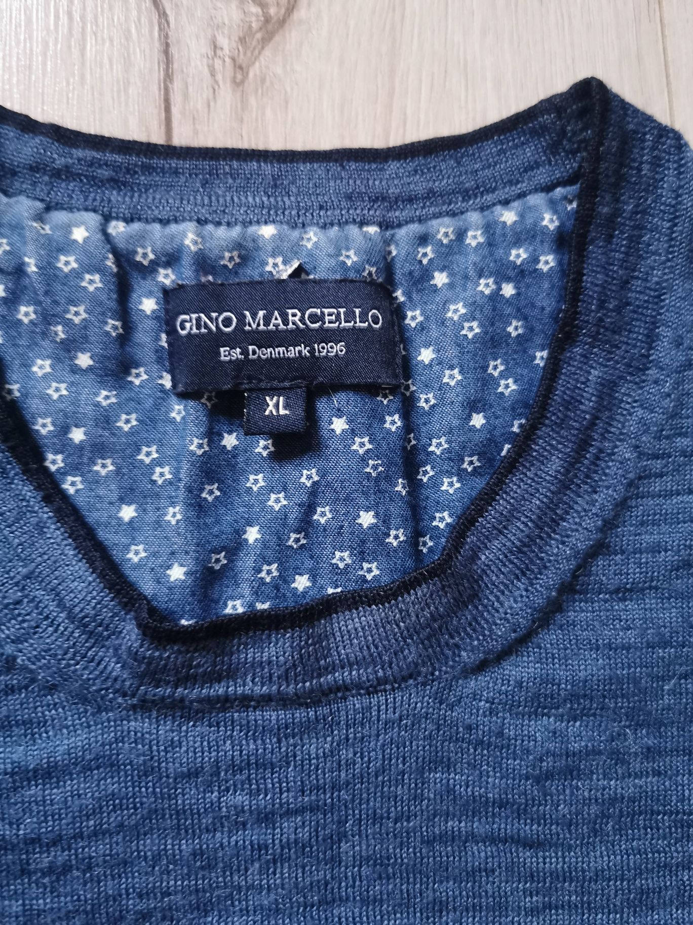 Gino Marcello niebieski sweter wełniany XL 50% wełna wool