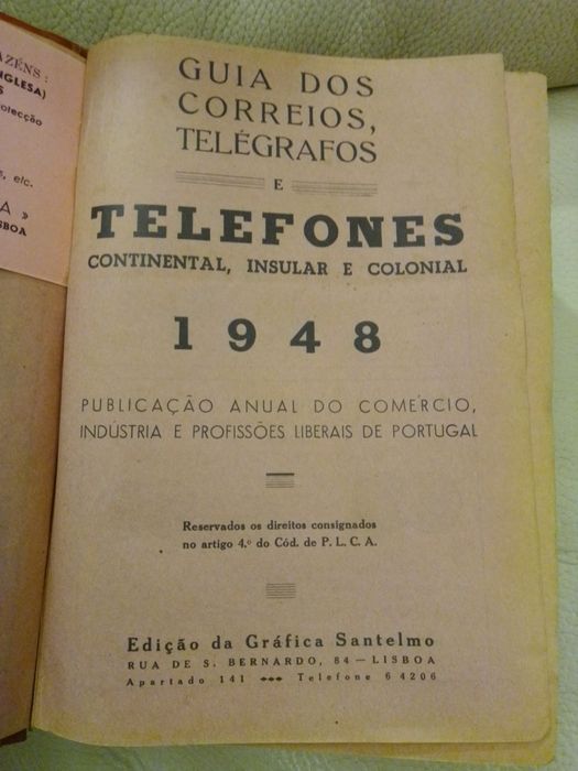 Antigo Livro Guia/Anuário dos Correios/Telégrafos e Telefones de 1948