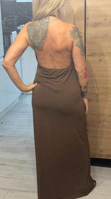 Czekoladowa Nowa Maxi sukienka M Reserved gołe plecy