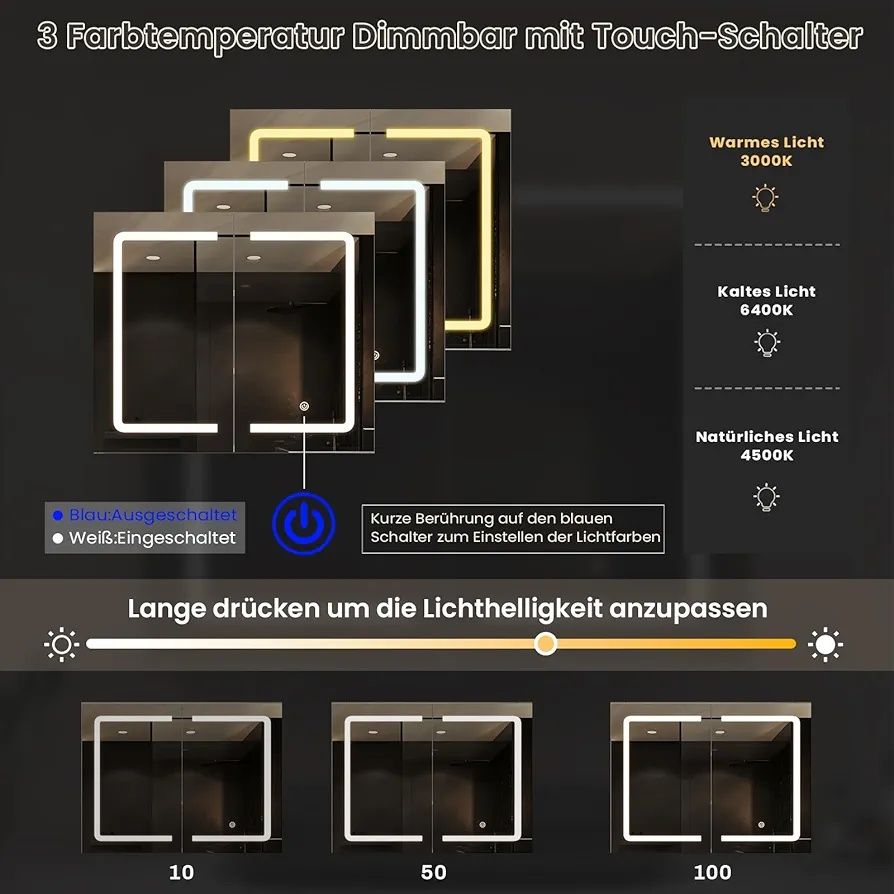 Szafka łazienkowa z lustrem schowkiem i oświetleniem LED