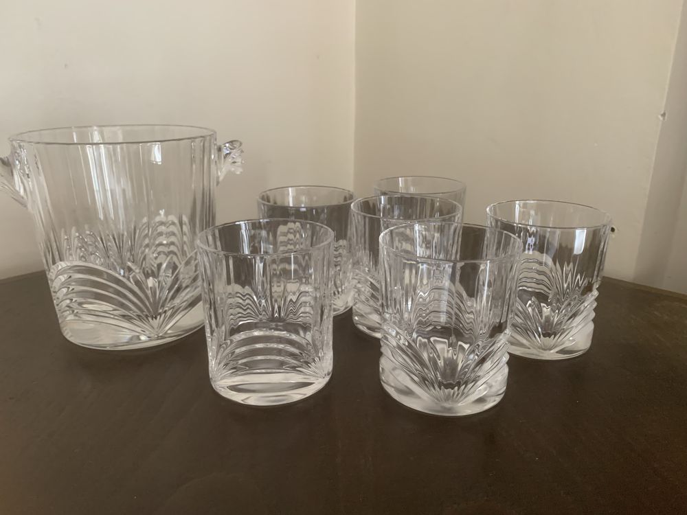 Balde e 6 copos de cristal