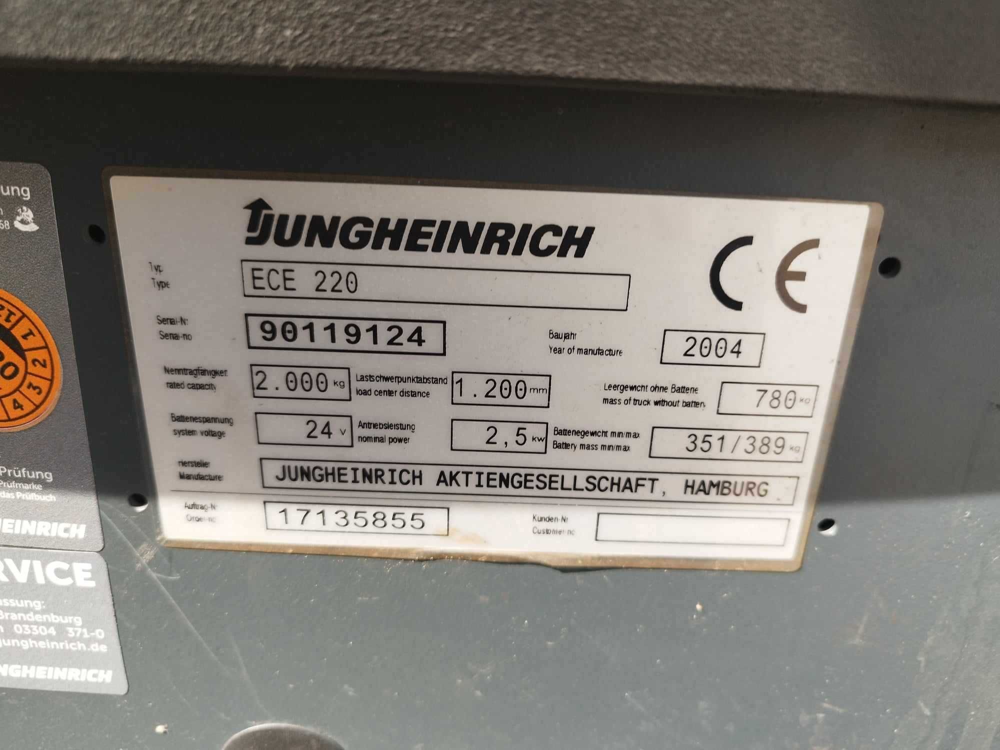 Paleciak elektryczny Jungheinrich ECE 220, 2000 kg, 24v