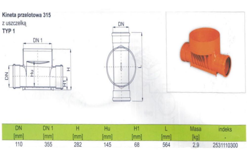 Kinieta przelotowa 315/110 korugowana Kaczmarek