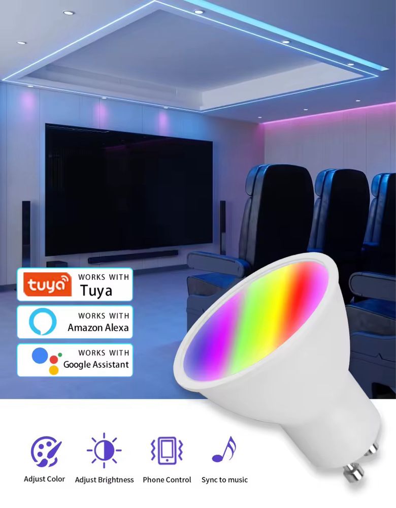 Smart WiFi led лампа GU10 RGB Tuya