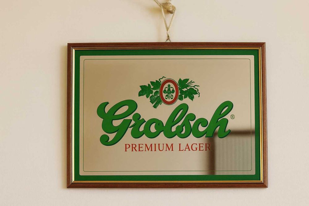 Placa Publicitária Quadro c/ Moldura Espelho Cerveja Grolsh e+ publi
