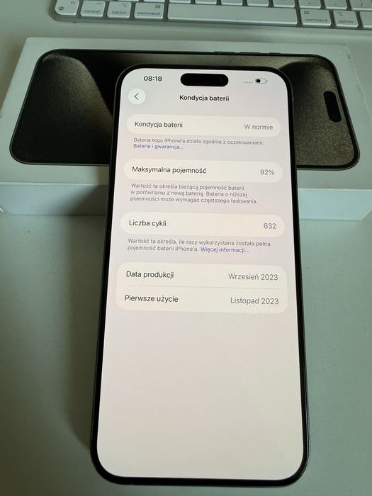 iPhone 15 Pro Max 256gb Natural Titanium Bateria 92% od nowości