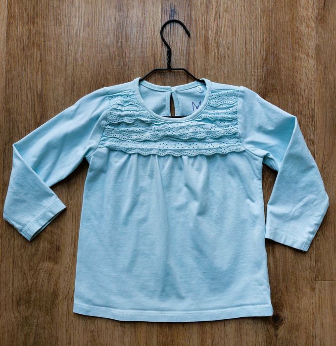 Bluzka Max&Mia z długim rękawem, turkusowy longsleeve, rozm. 92