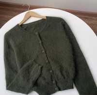Зелений кардиган, светр з ангори 70%  (s-m)