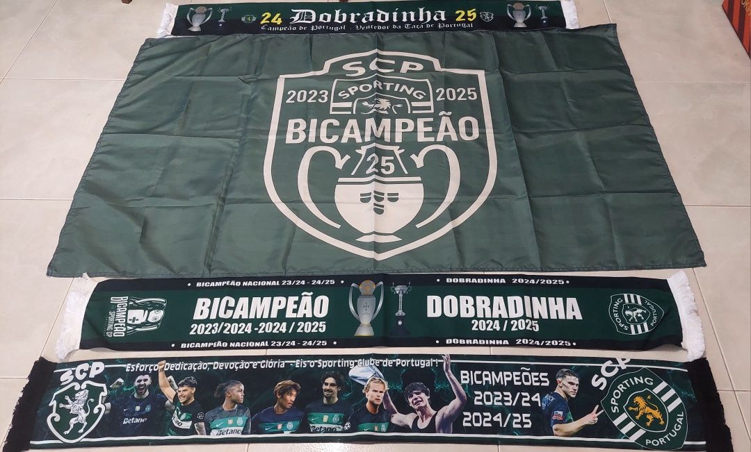 Uma Bandeira Sporting Bi Campeao e 3 Cahecois a escolha