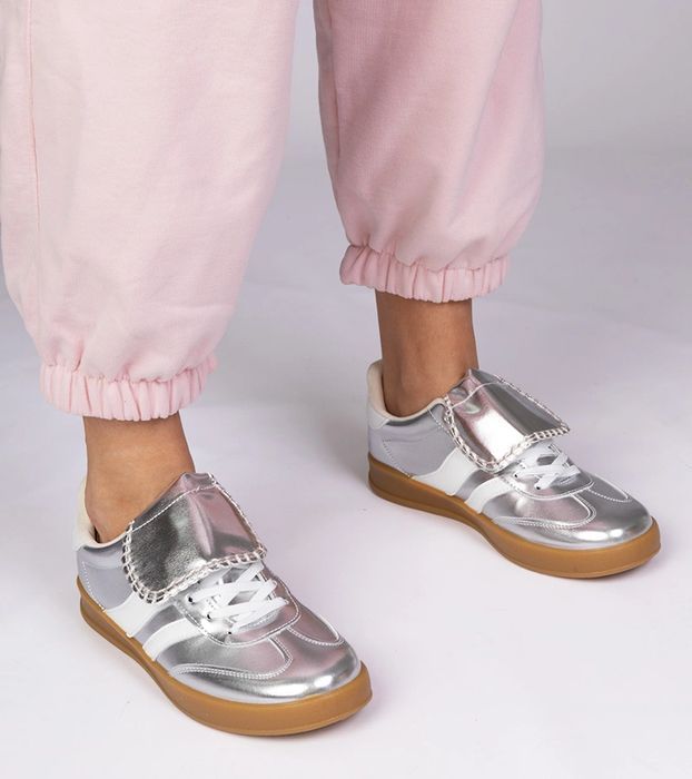 Srebrne sneakersy trampki damskie sportowe Lukka
