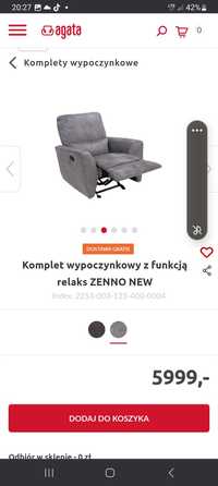 Nowe meble z salonu Agata. Kanapa + 2 fotele z funkcją relax , jeden m