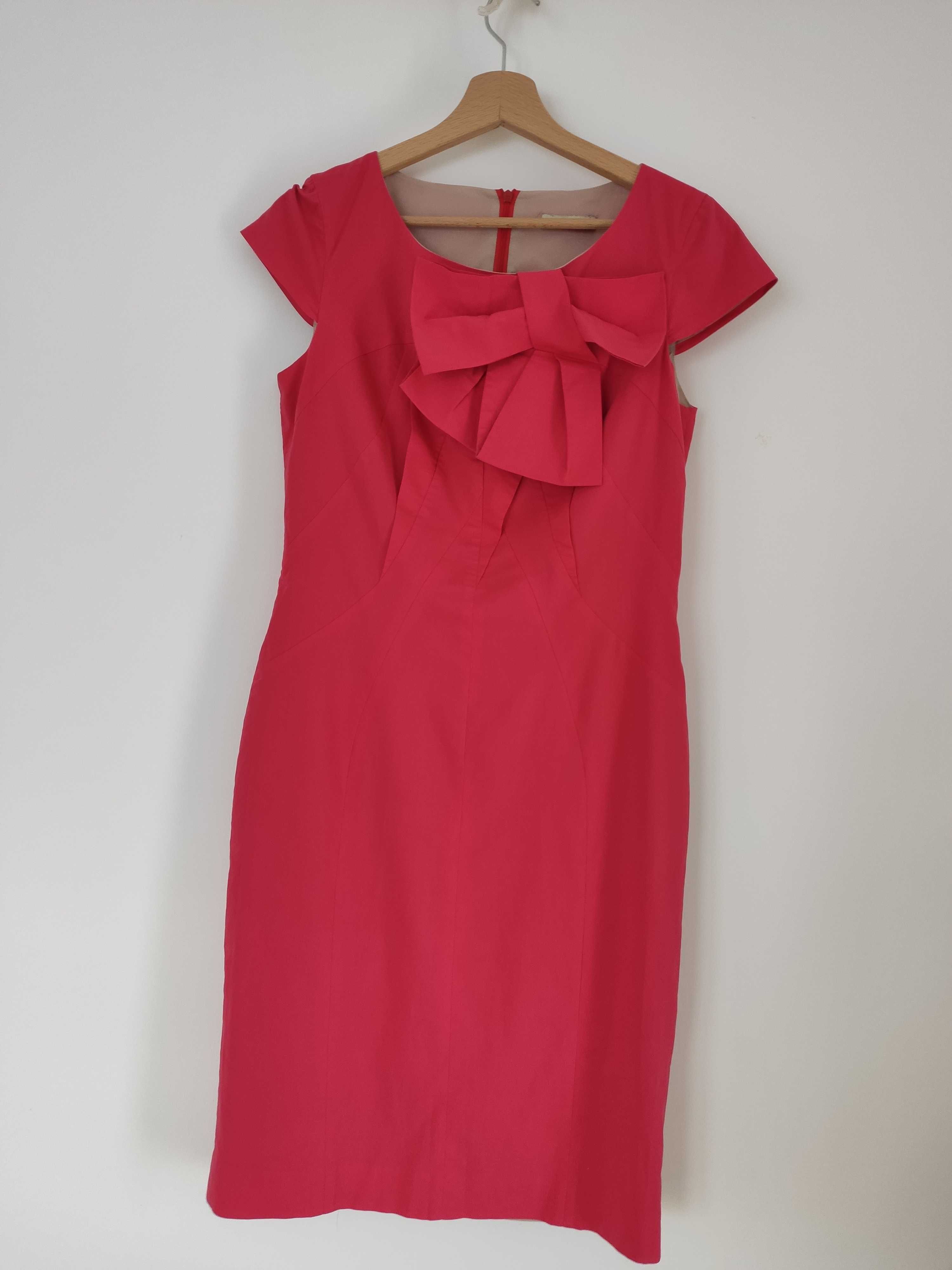 Malinowa różowa sukienka z kokardą Monnari 38 stan idealny