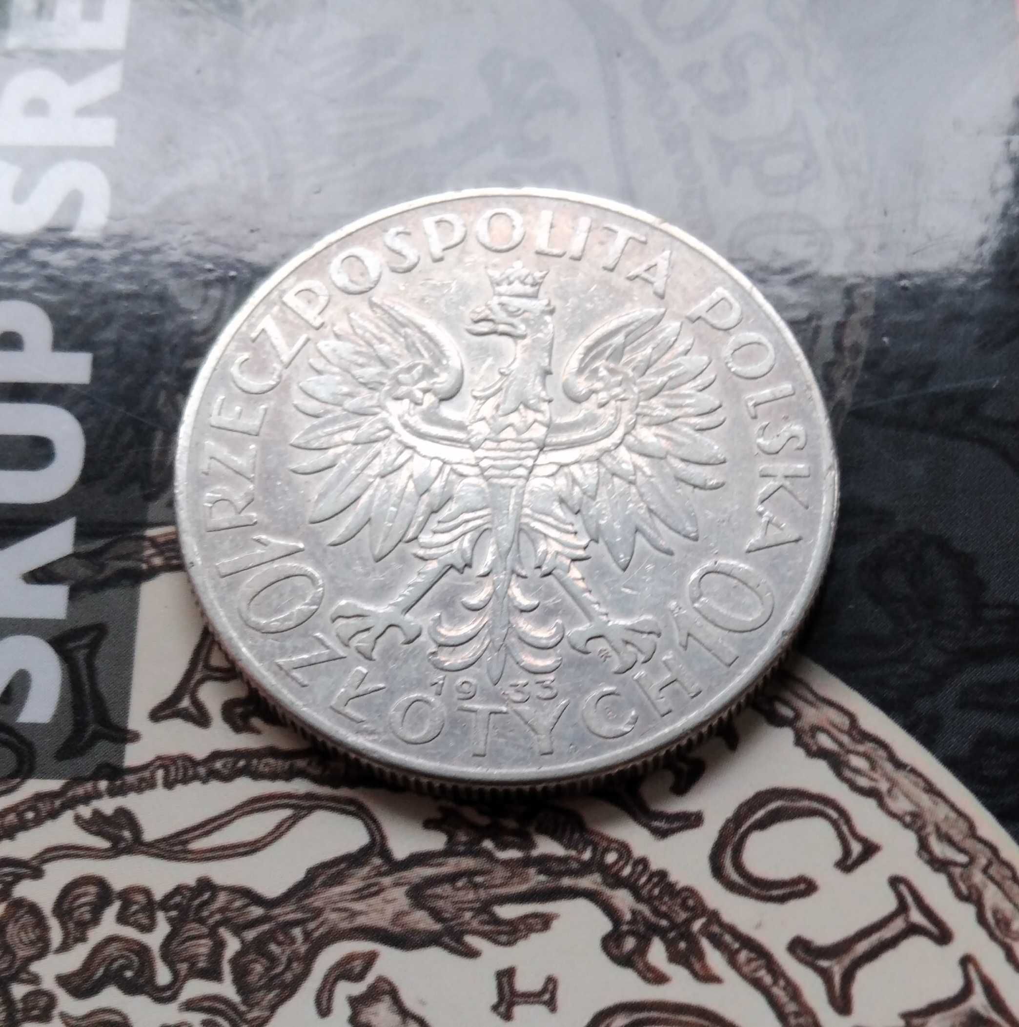 srebrna moneta II RP 10 zł 1933 r głowa kobiety, Jadwiga plus argentum