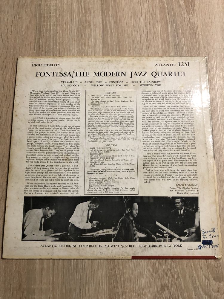 Fontessa The Modern Jazz Quartet USA VG winyl