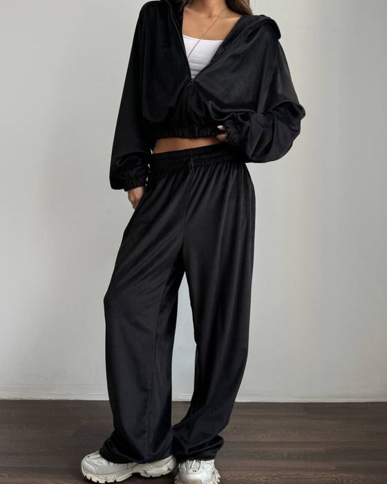 Спортивный костюм женский худи штаны топ велюровый зипка zara el milas