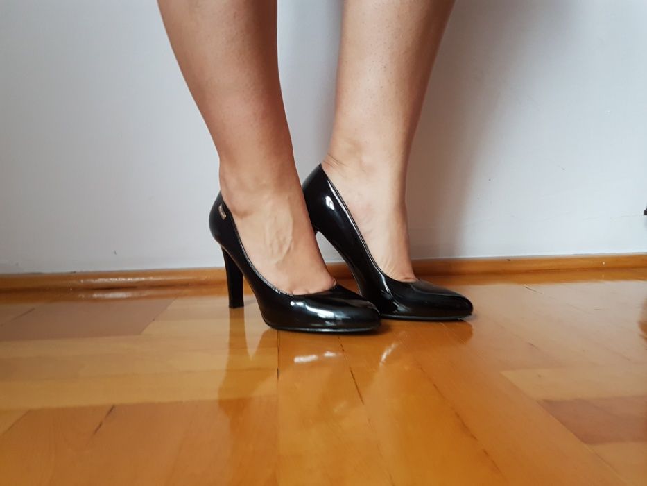 Buty na obcasie lakierowane szpilki lakierki 37 37,5 38 obcasy czarne