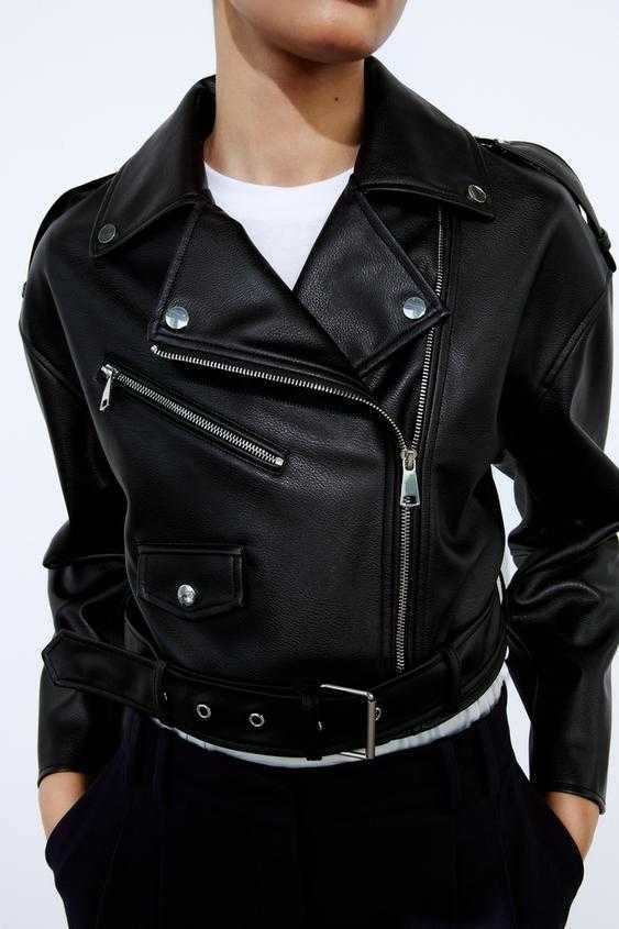 Байкерская куртка укороченная косуха кожаная кожанка зара zara