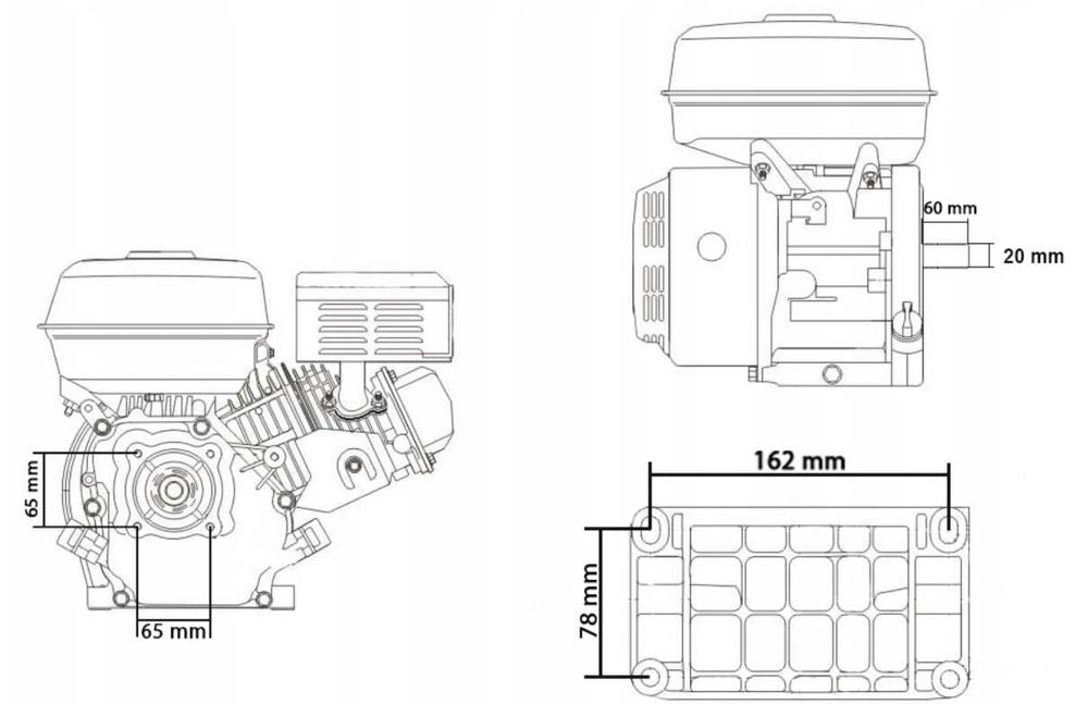 SILNIK spalinowy GX160 7KM 20MM +OLEJ + SPRZĘGŁO