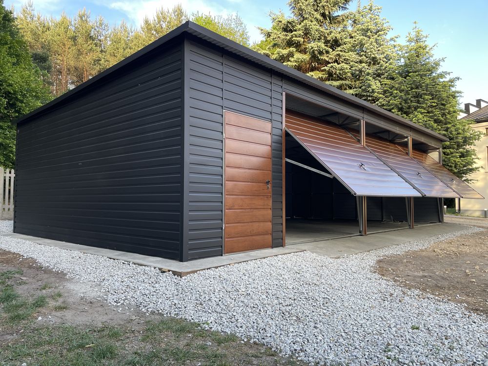 Garaż blaszany, hala 9x5.5 + pomieszczenie gospodarcze 2x5.5. Antracyt