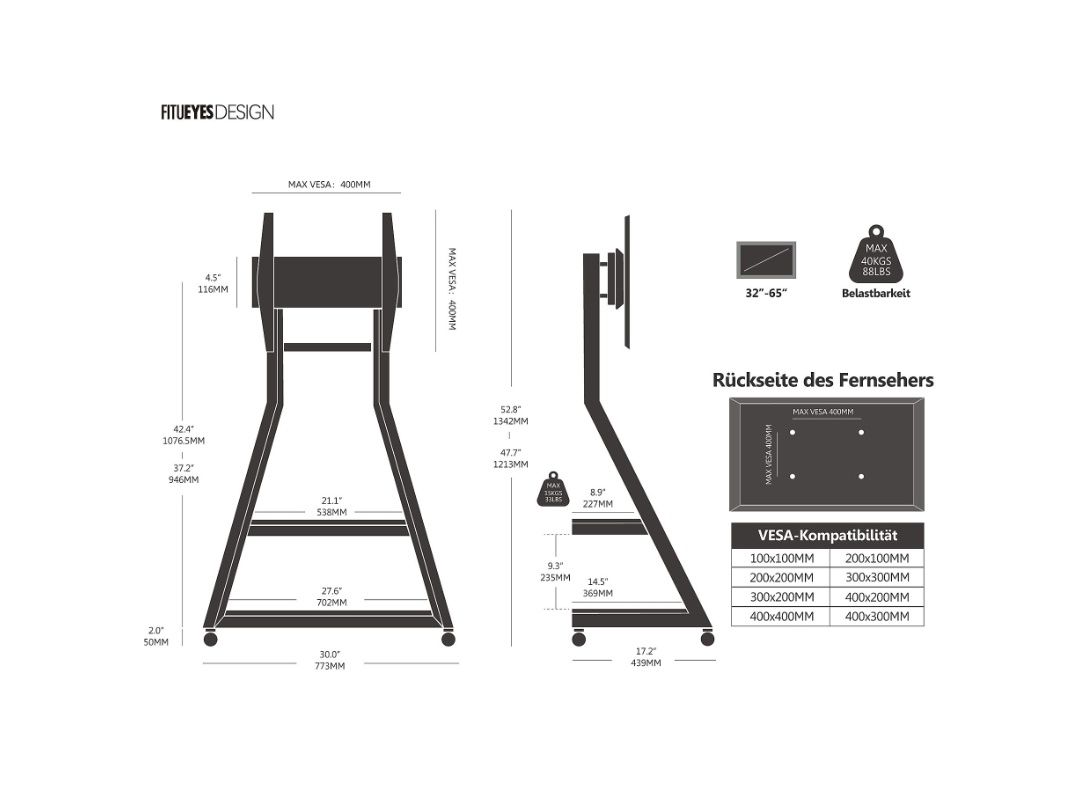 Stojak mobilny do telewizora 65 cali 49 kg