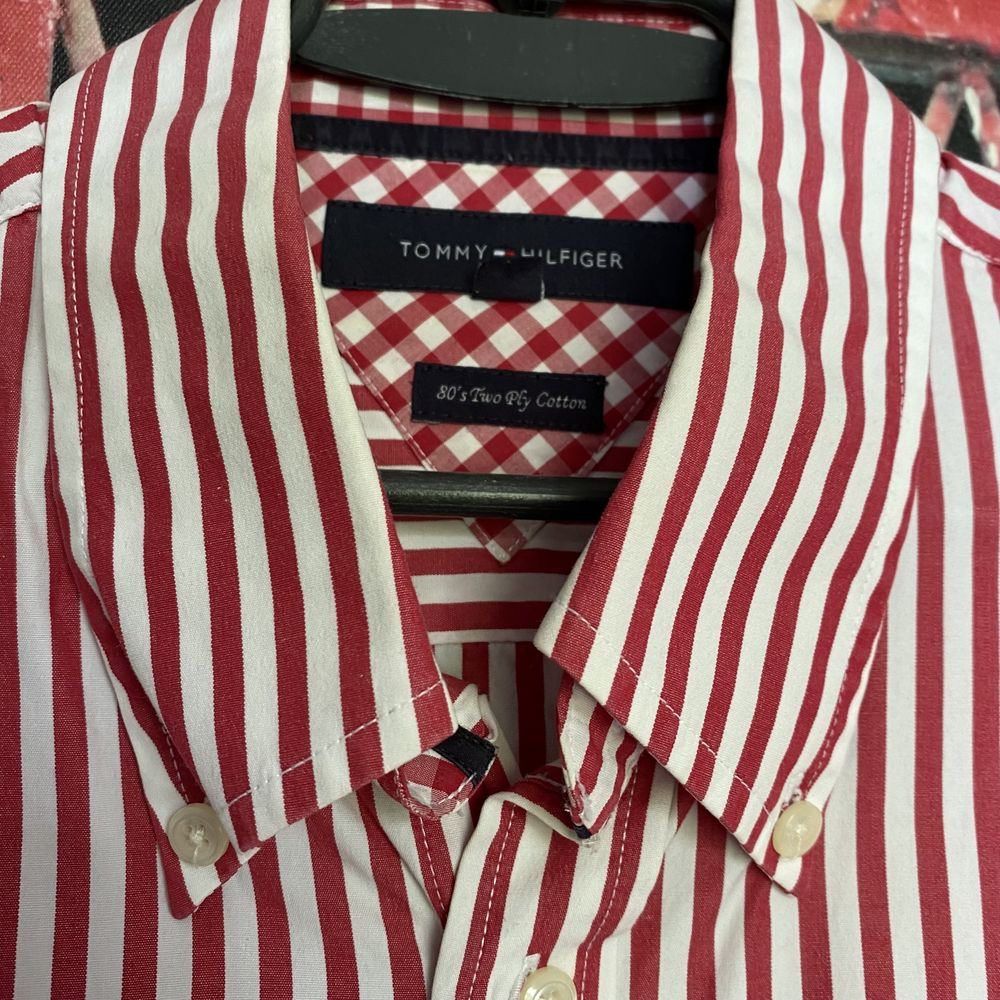 Biała bawełniana męska koszula na długi rękaw w paski Tommy Hilfiger M