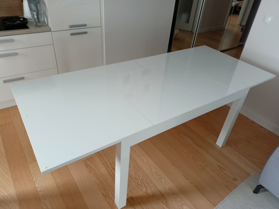 Stół rozkładany biały lakierowany, połysk 130x90cm, dwie wkładki 42 cm