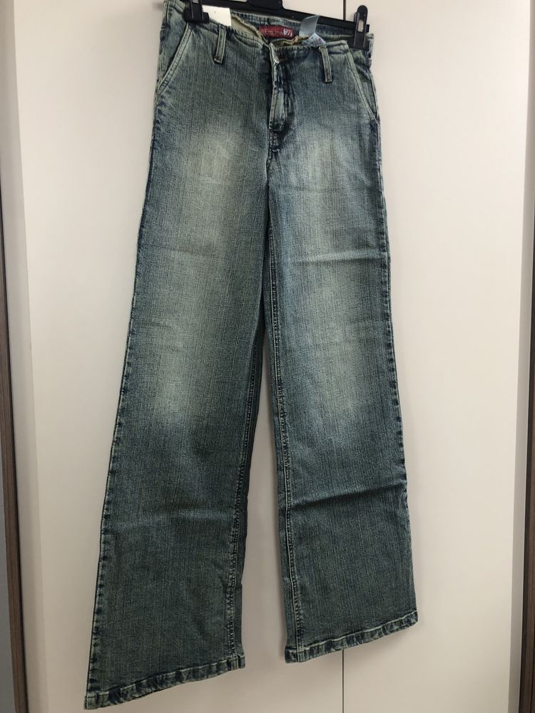 Nowe vintage jeansy wide leg spodnie y2k szerokie nogawki niski stan S