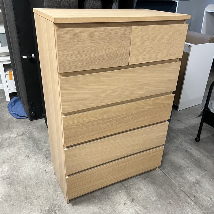 Wysoka komoda Ikea Malm 6 szuflad dąb