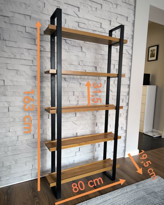 Wyprzedaż Ostatnie 2 sztuki. Regal/polki debowe z litego drewna loft i