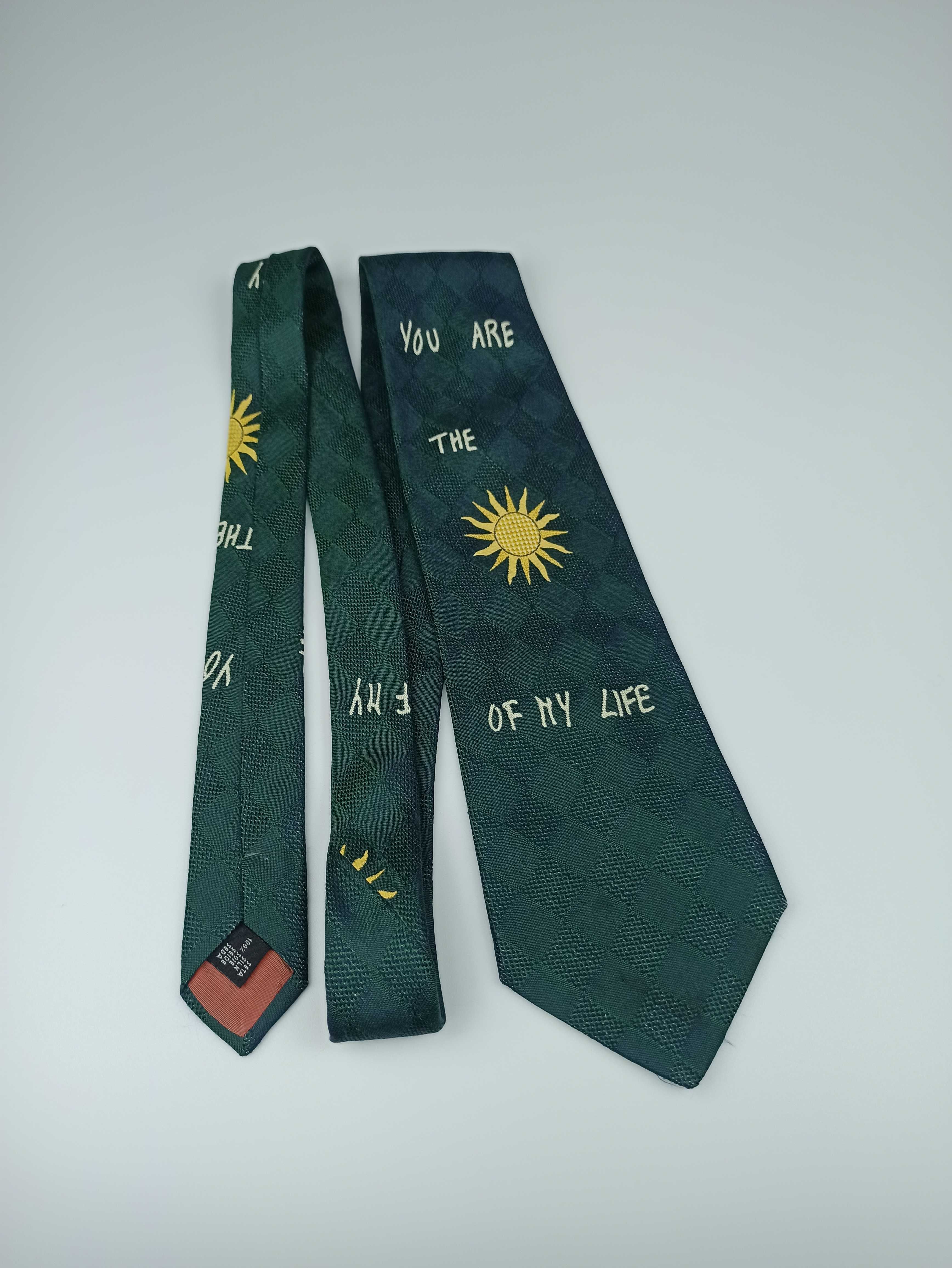 Zielony jedwabny krawat w słońce słoneczko wa67