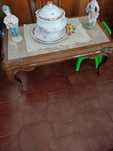 Mesa de centro madeira e pedra rosa