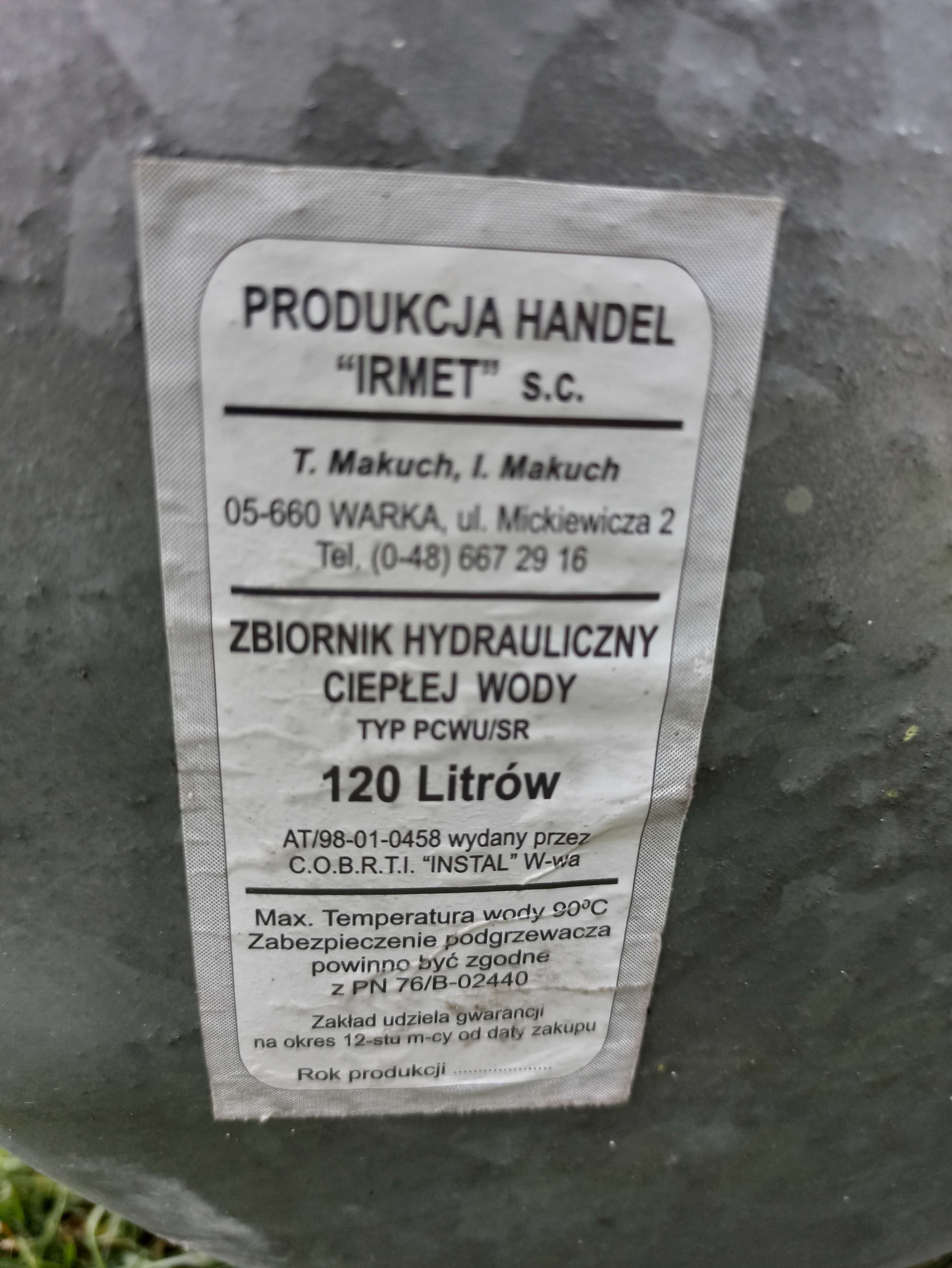 Zbiornik hydrauliczny ciepłej wody 120 L