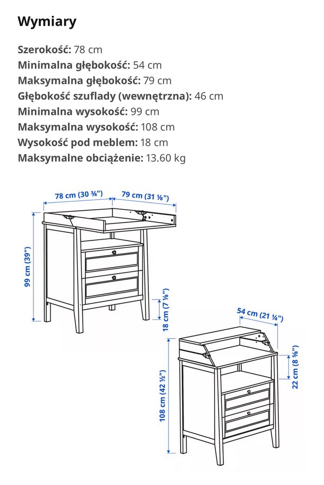 Komoda z przewijakiem drewno Ikea Sundvik