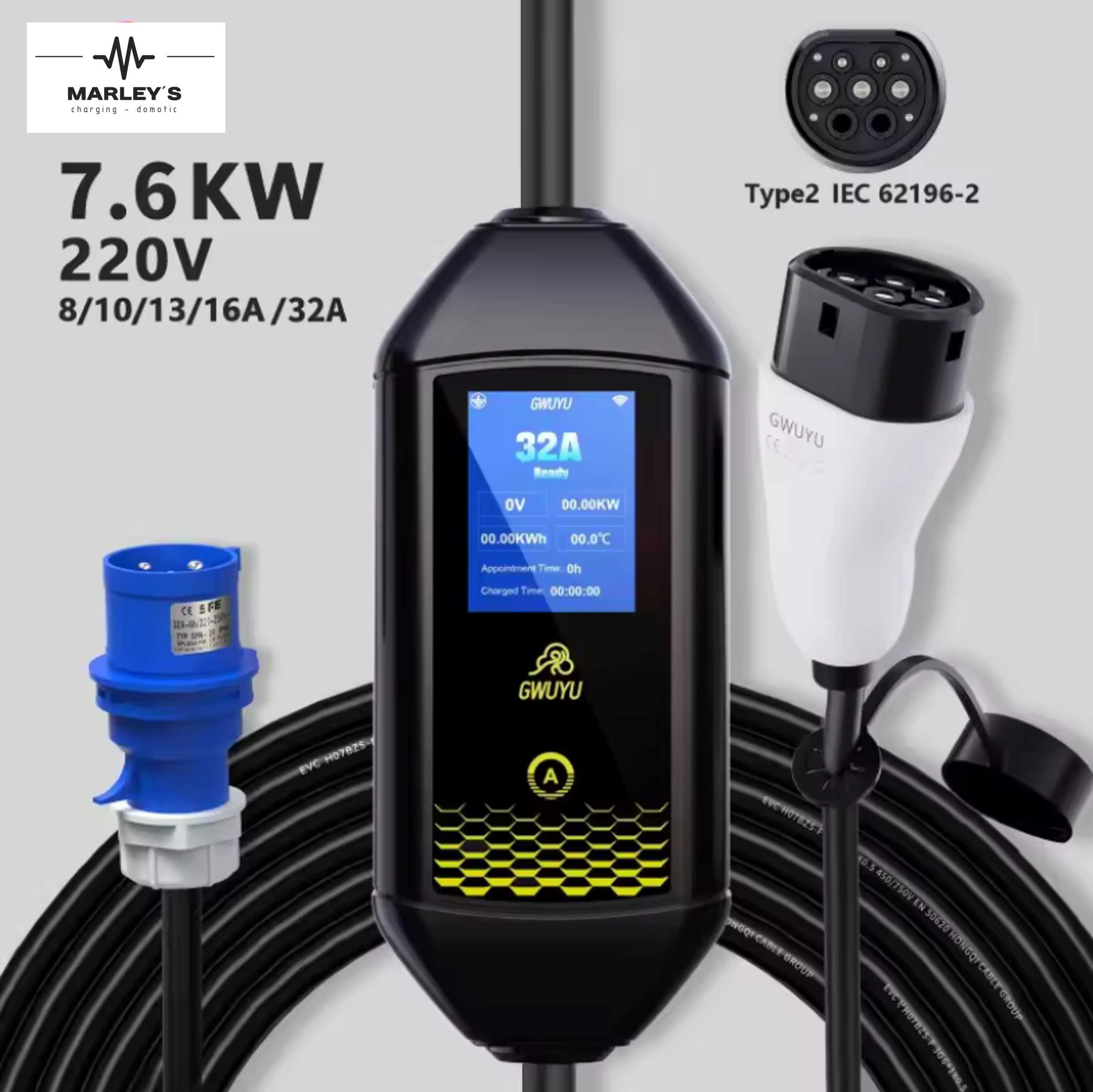 Carregador Portátil 7.6 kw - 32A - Carros Eletricos e Hibridos